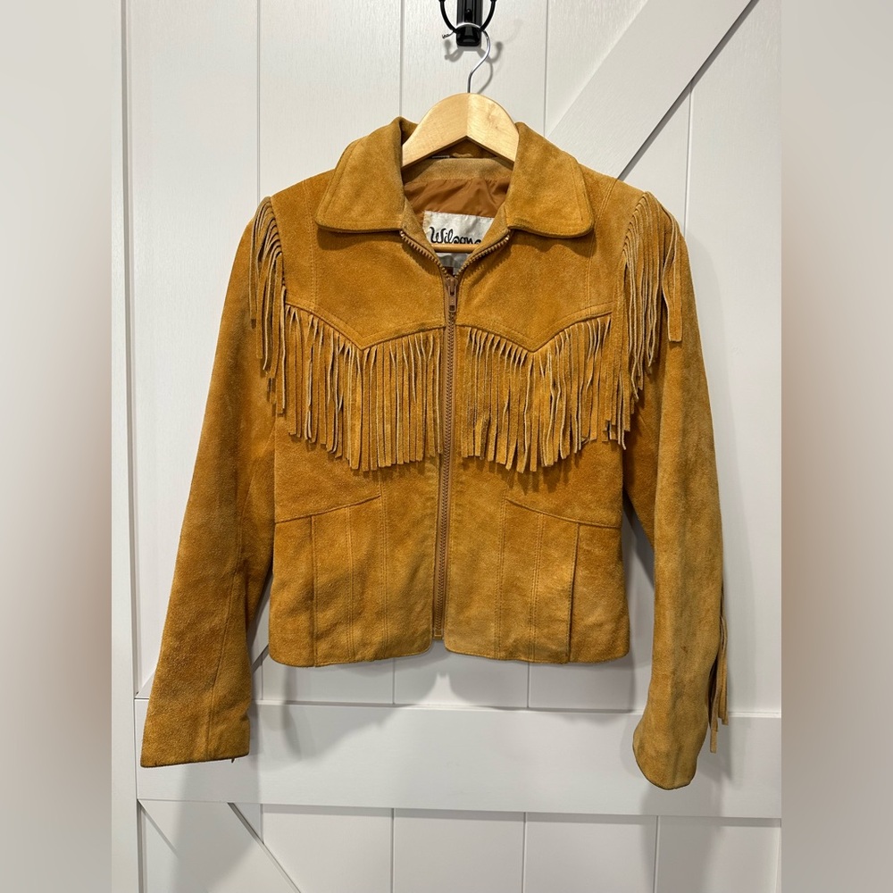 Vintage Wilson’s Suede and Leather Fringe Suede Jacket in Tan - Vintage US 8